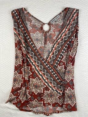 Absolutely Famous Rust Paisley Wrap-Style Tank with Ring Detail